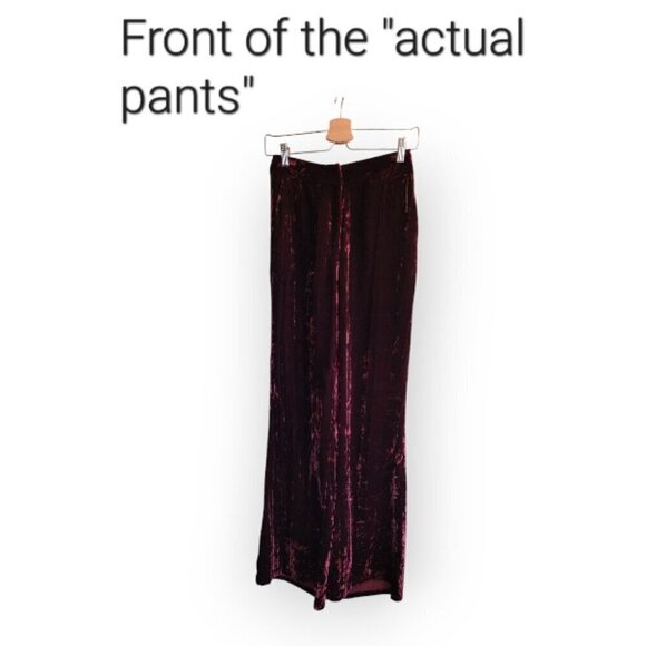 Good American Burgundy Crinkle Velvet Wide Leg Trousers size XS (Tall Friendly) - Picture 4 of 11